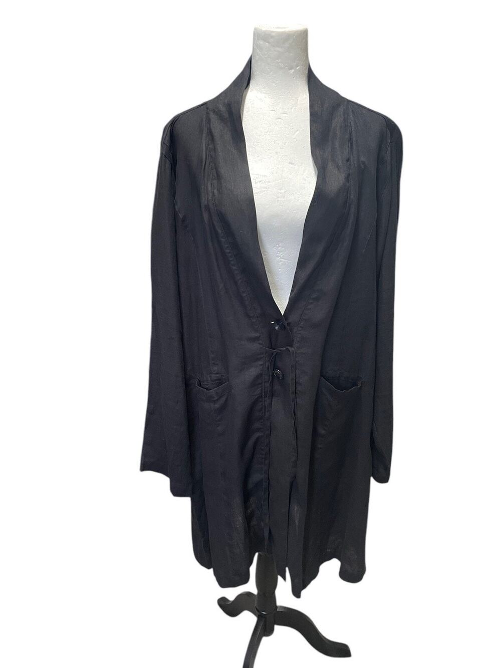 Krista Larson Black Linen Charming Jacket Long Sleeve Lagenlook One Size